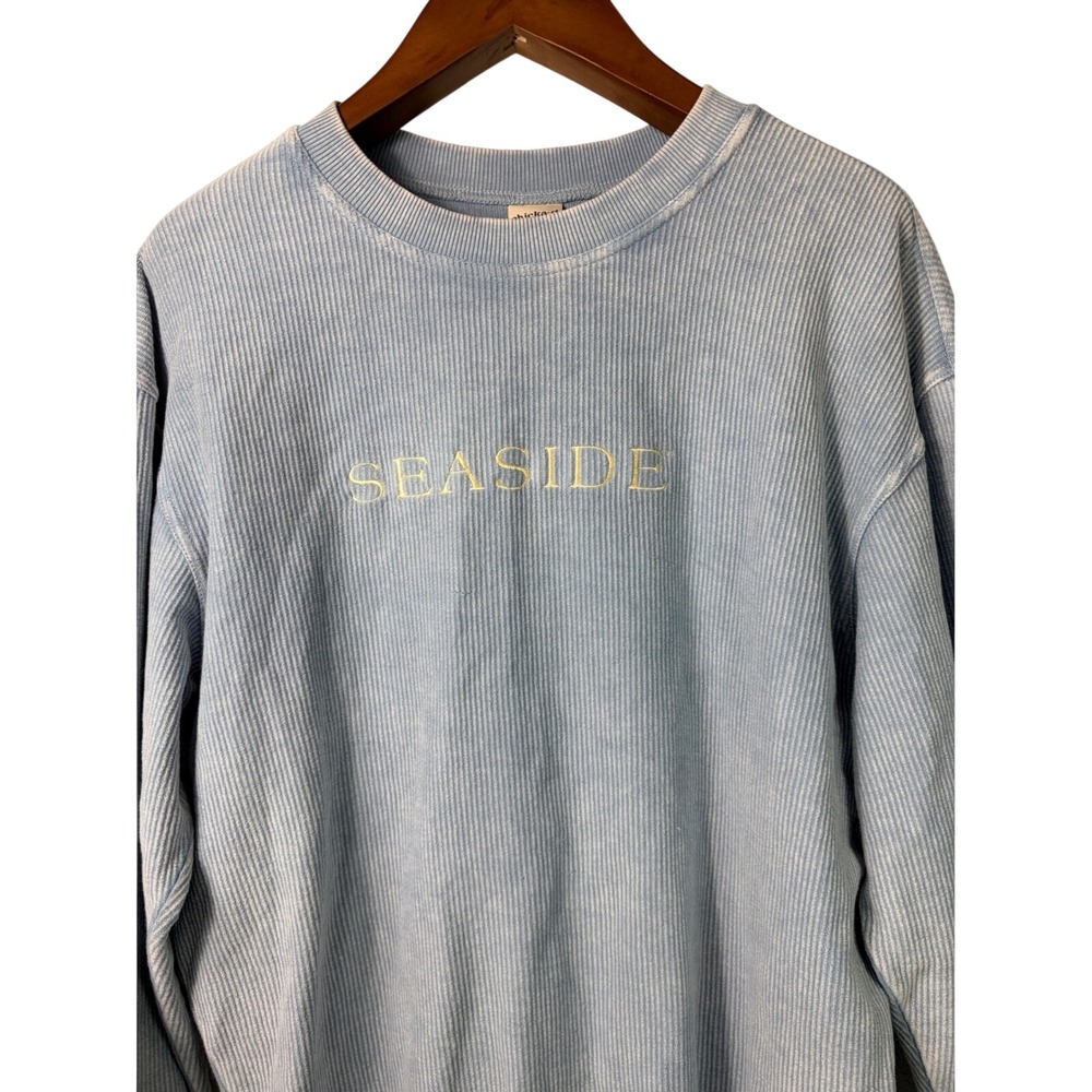 chicka-d Women Sweatshirt Blue S Seaside Corded Ribbed Pullover 100% Cotton